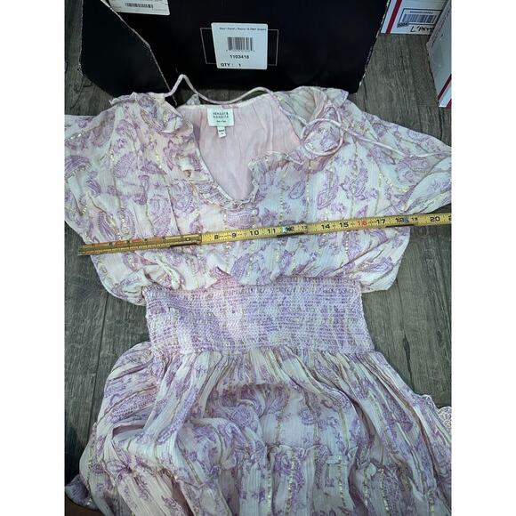 Hemant and Nandita Sahar Women's Pink V-Neck Tiered Eyelet Mini Dress Size Small - Picture 8 of 13